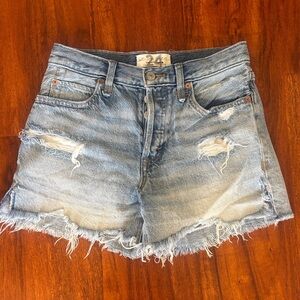 We The Free Light Blue Distressed High-Rise Denim Shorts